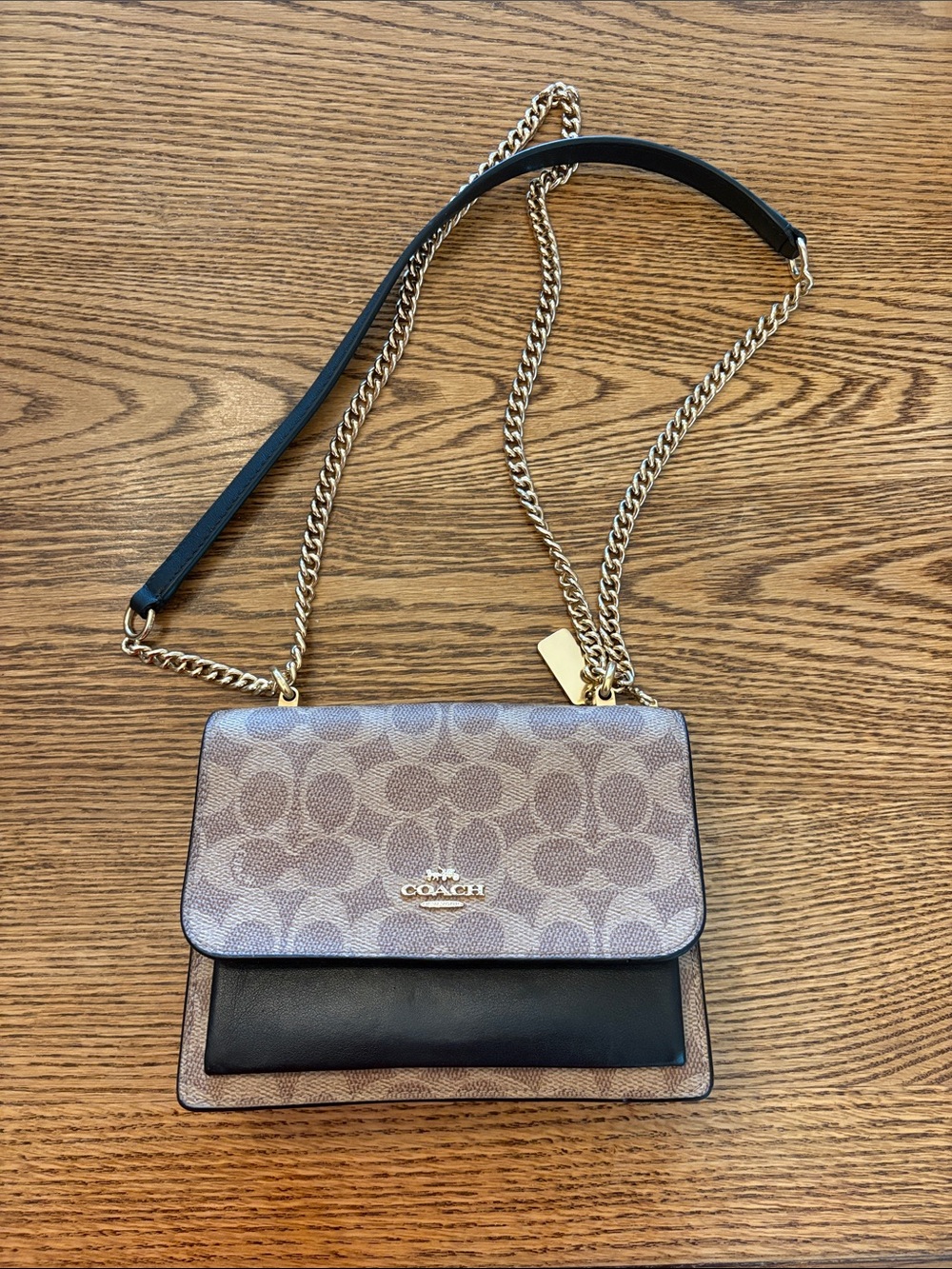 Coach Two-Tone Signature Crossbody in Brown and Black with Gold Hardware